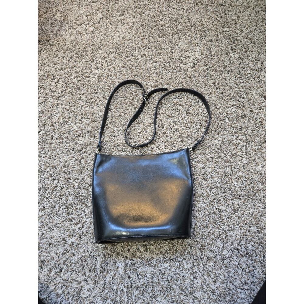 Cristian Made In Italy Vintage Black Leather Bucket Crossbody Bag
